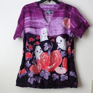 Purple Halloween Ghost and Pumpkin Tee